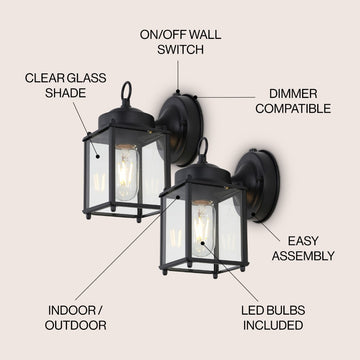 Boston 4.25" Farmhouse Industrial Iron/Glass Outdoor LED Sconce - JONATHAN Y